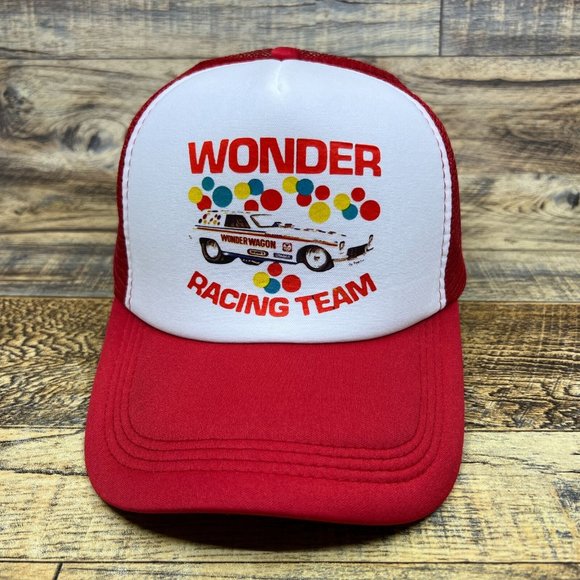 Wonder Bread Racing Team Mens Trucker Hat Red Snapback Motorsport Drag Race Cap - Picture 2 of 8